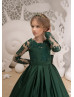 Long Sleeves Emerald Green Lace Satin Flower Girl Dress Long Sleeves Emerald Green Lace Satin Flower Girl Dress